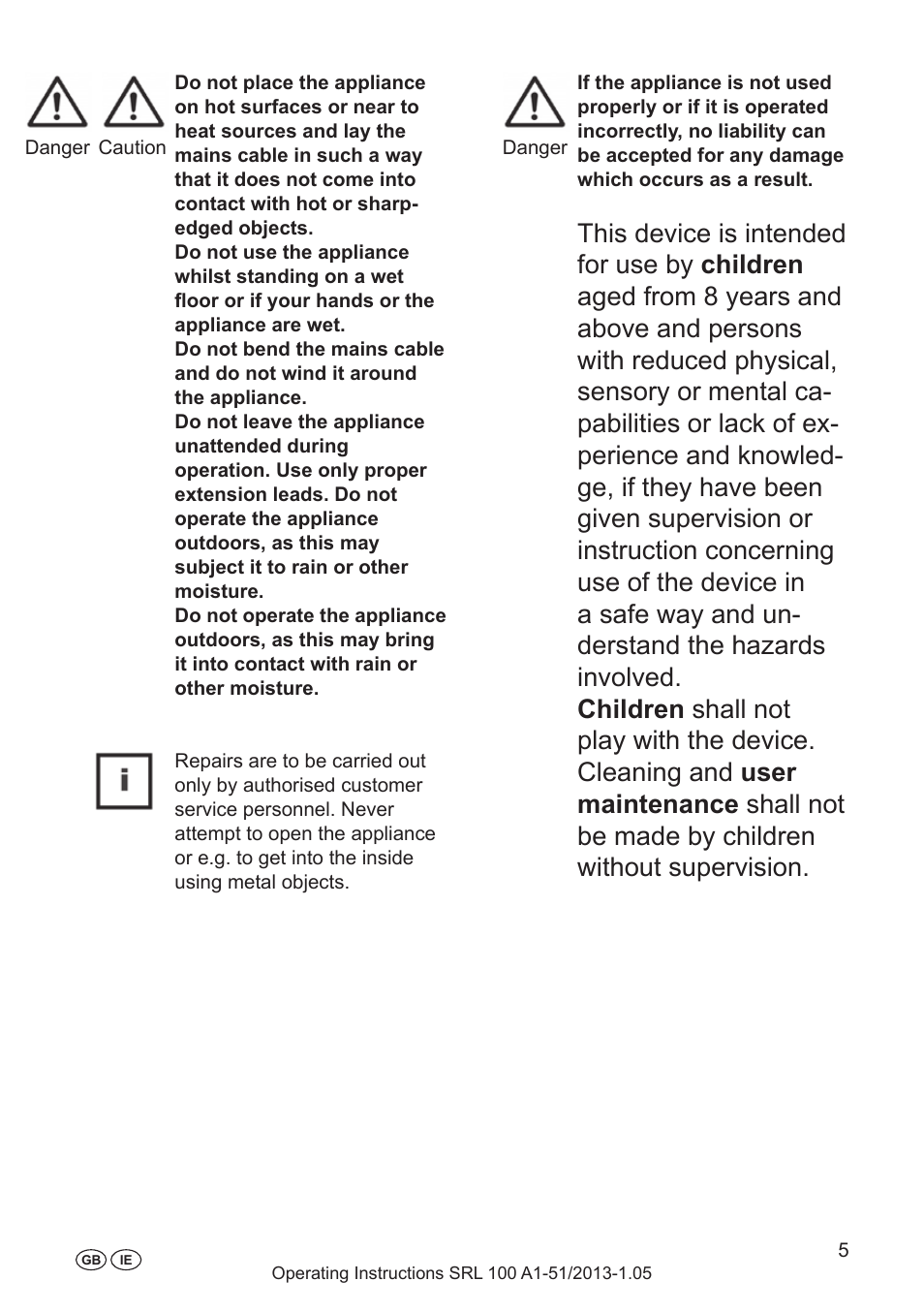 General safety precautions, Explanation of symbols | Silvercrest SRL 100 A1 User Manual | Page 5 / 24