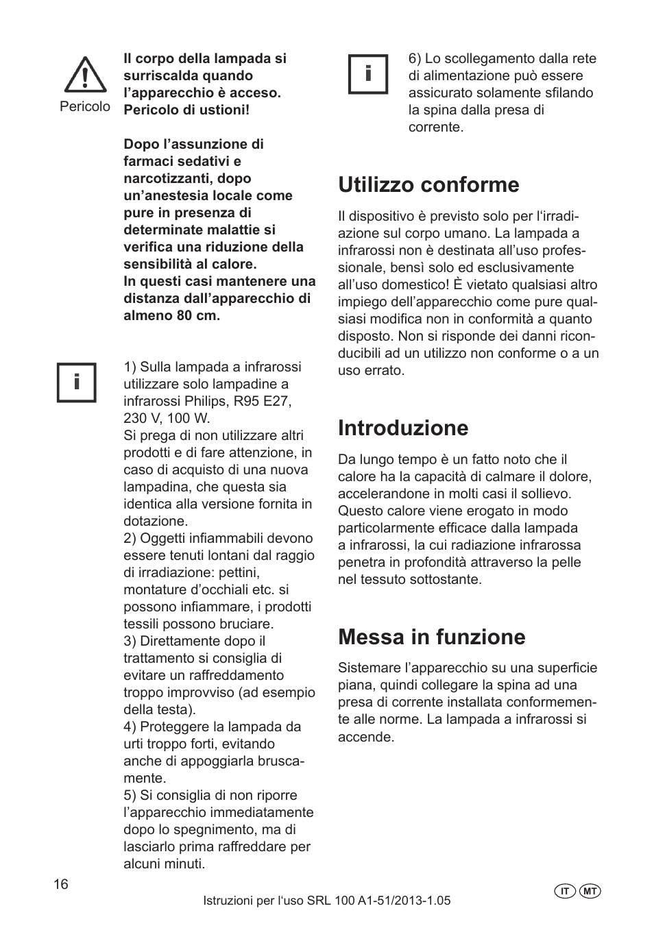 Applicazioni di calore alla luce infrarossa, Trattamento cosmetico, Importante per l’atleta | Utilizzo conforme, Introduzione, Messa in funzione, Distanza di irradiazione, Durata d’applicazione | Silvercrest SRL 100 A1 User Manual | Page 16 / 48