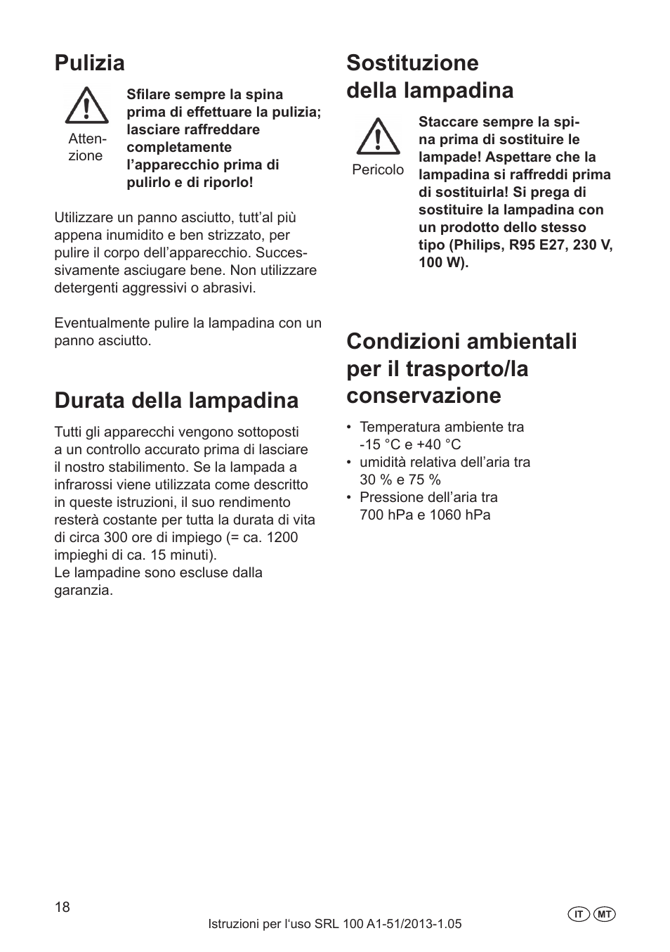 Rimozione di possibili disturbi, Smaltimento, Pulizia | Durata della lampadina, Sostituzione della lampadina | Silvercrest SRL 100 A1 User Manual | Page 18 / 48