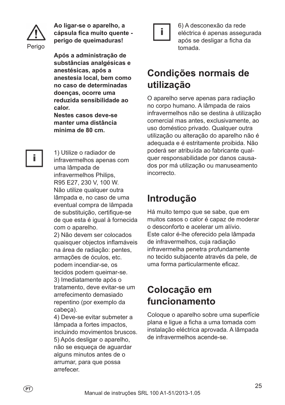 Condições normais de utilização, Introdução, Colocação em funcionamento | Silvercrest SRL 100 A1 User Manual | Page 25 / 48