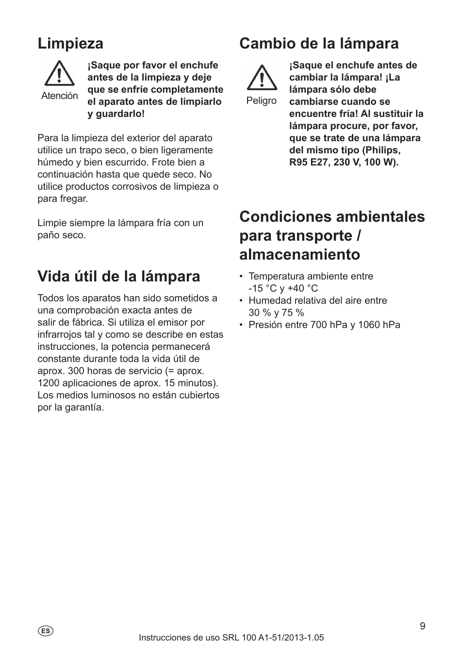 Aplicaciones de calor con luz infrarroja, Cuidado de su aspectoexterior, Importante para los deportistas | En qué casos debe consultarse al médico, Limpieza, Vida útil de la lámpara, Cambio de la lámpara, Distancia de radiación, Duración de radiación | Silvercrest SRL 100 A1 User Manual | Page 9 / 48