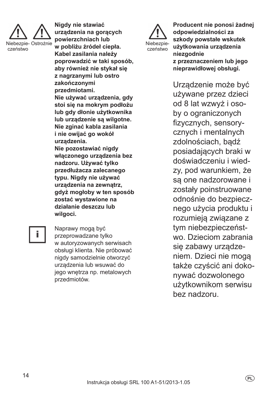 Specjalne wskazówki dotyczące bezpieczeństwa | Silvercrest SRL 100 A1 User Manual | Page 14 / 72