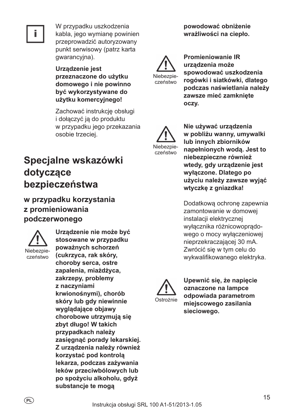Specjalne wskazówki dotyczące bezpieczeństwa | Silvercrest SRL 100 A1 User Manual | Page 15 / 72