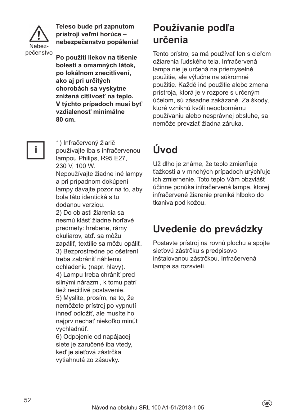 Používanie podľa určenia, Úvod, Uvedenie do prevádzky | Silvercrest SRL 100 A1 User Manual | Page 52 / 72