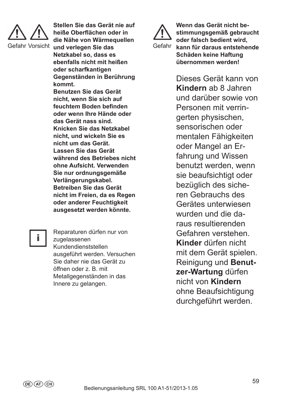 Allgemeine sicherheitshinweise, Erläuterung der bildzeichen | Silvercrest SRL 100 A1 User Manual | Page 59 / 72
