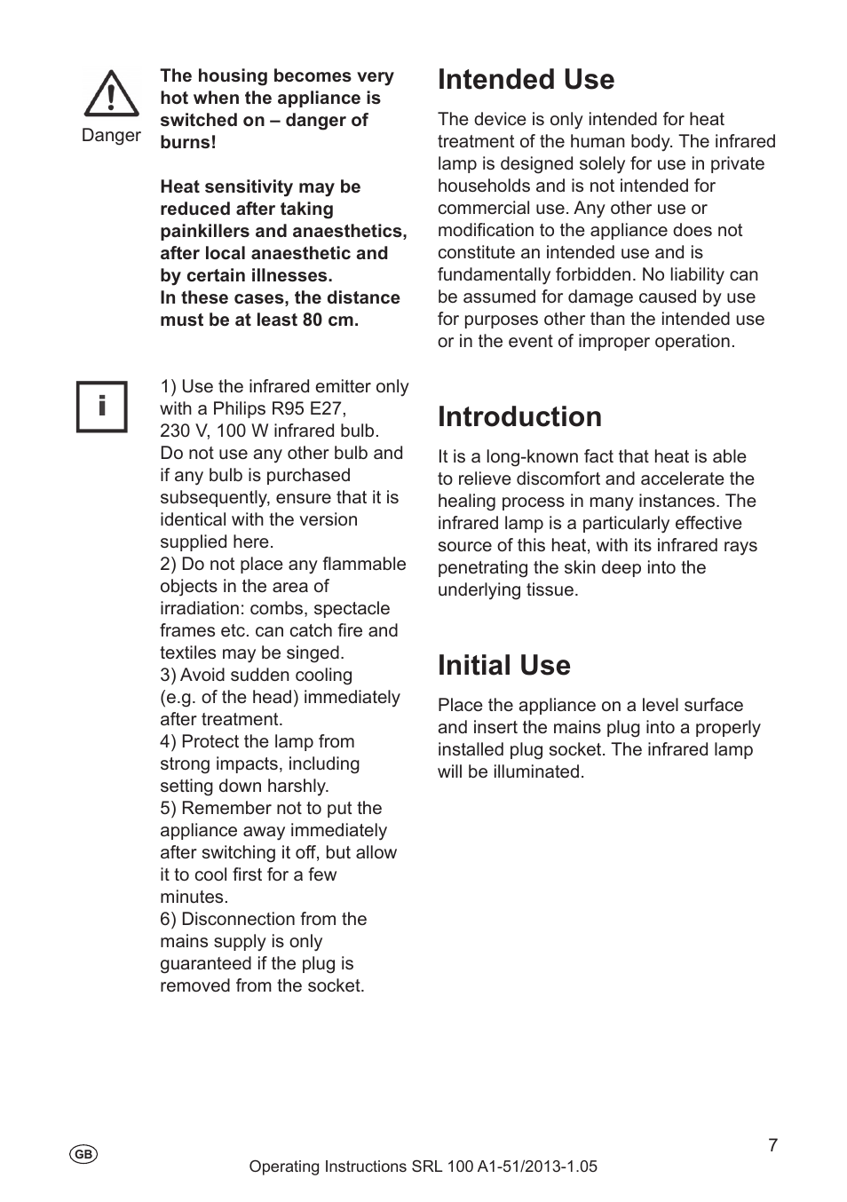 Intended use, Introduction, Initial use | Special safety precautions, When using infrared emitters | Silvercrest SRL 100 A1 User Manual | Page 7 / 72