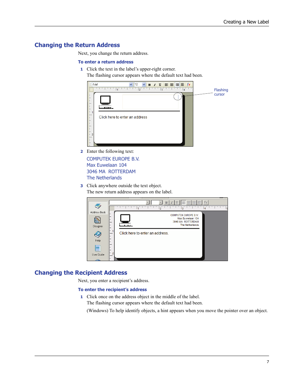 Changing the return address, Changing the recipient address | Dymo LabelWriter 400 Turbo User Manual | Page 11 / 54