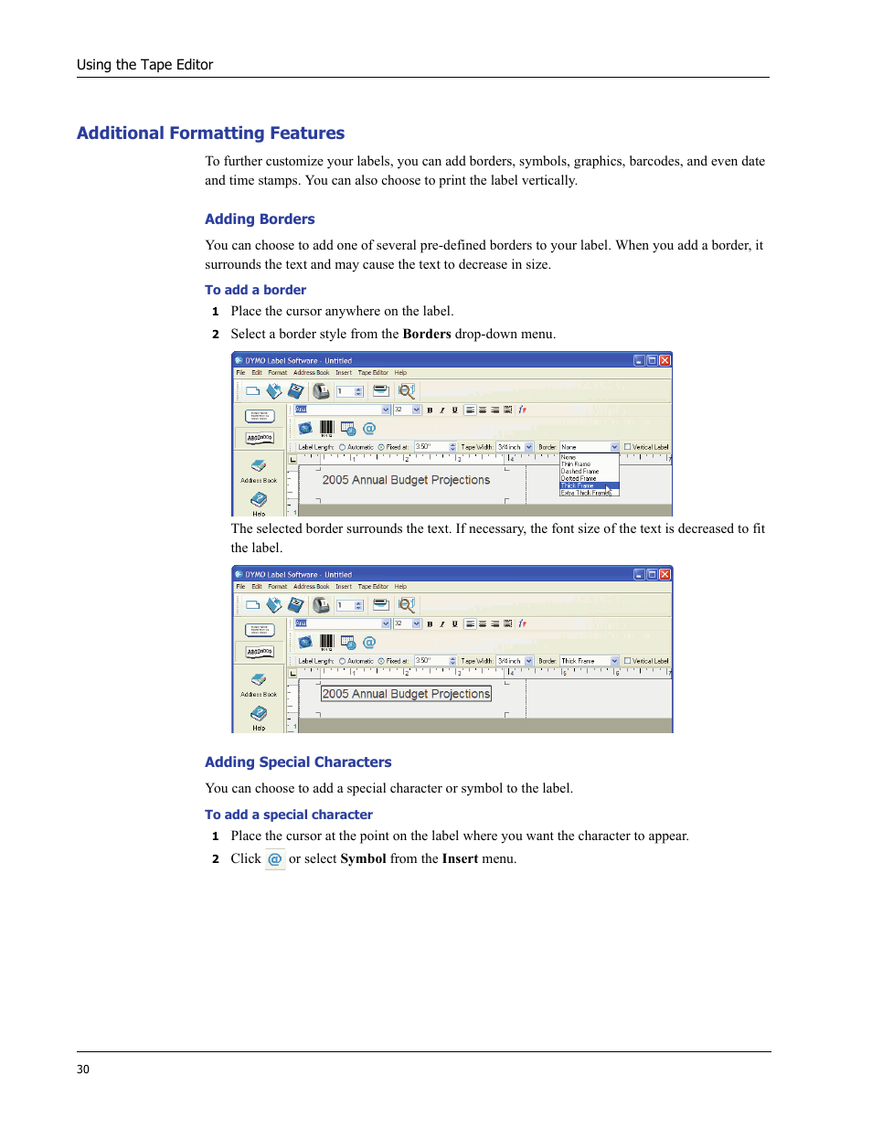 Additional formatting features | Dymo LabelWriter 400 Turbo User Manual | Page 34 / 54