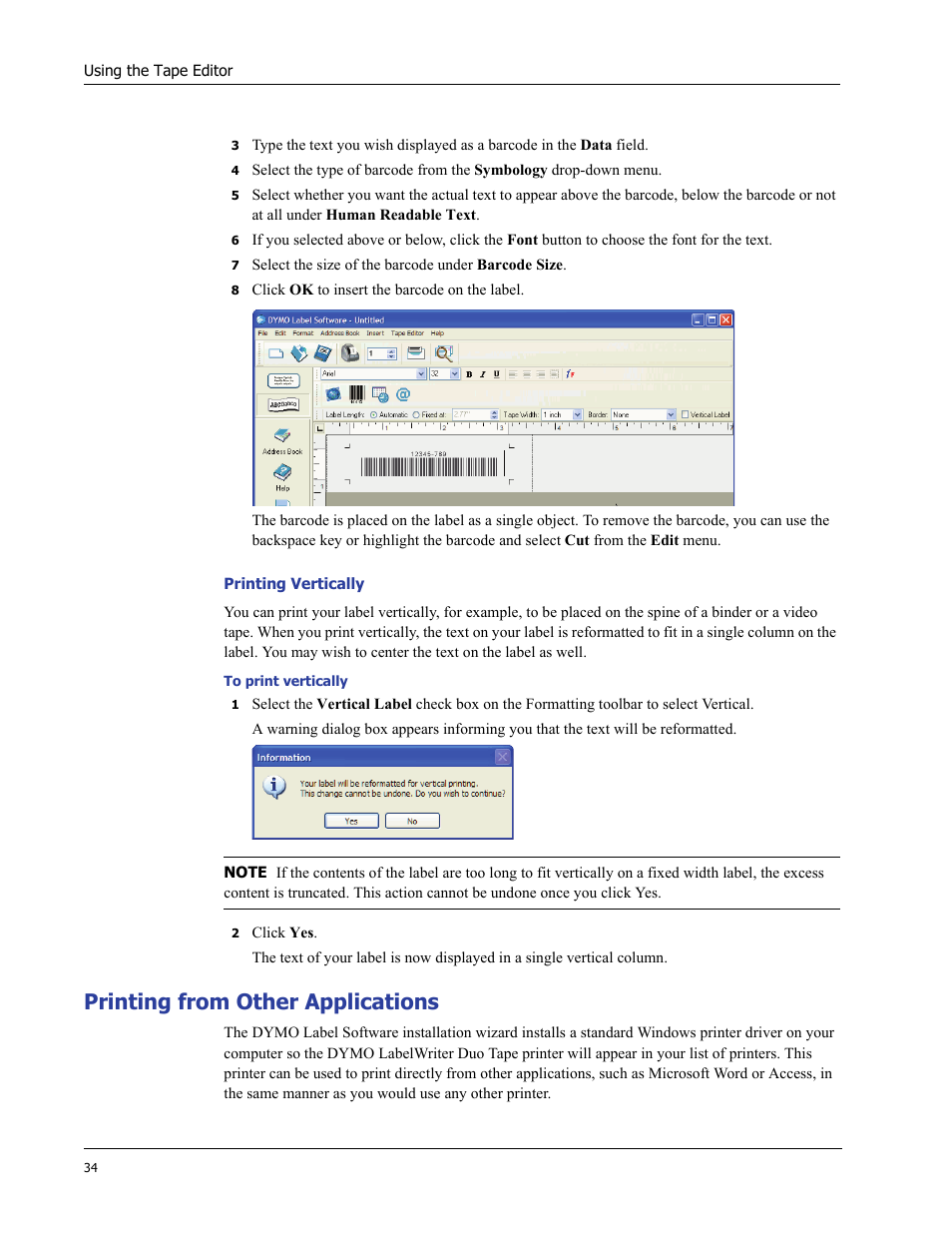 Printing from other applications | Dymo LabelWriter 400 Turbo User Manual | Page 38 / 54