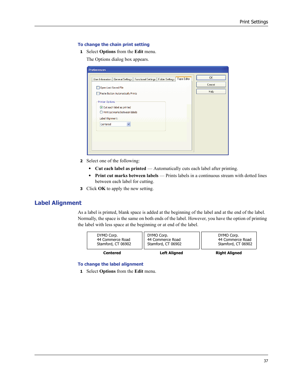 Label alignment | Dymo LabelWriter 400 Turbo User Manual | Page 41 / 54