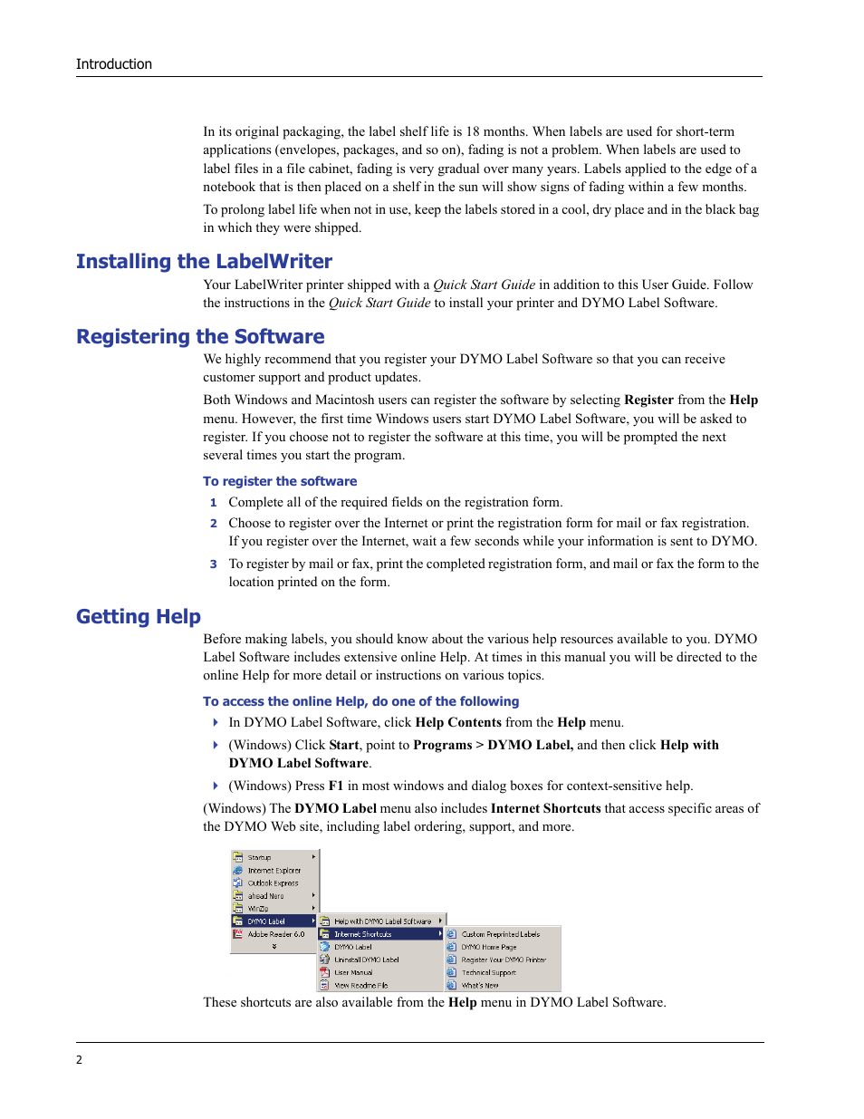 Installing the labelwriter, Registering the software, Getting help | Dymo LabelWriter 400 Turbo User Manual | Page 6 / 54