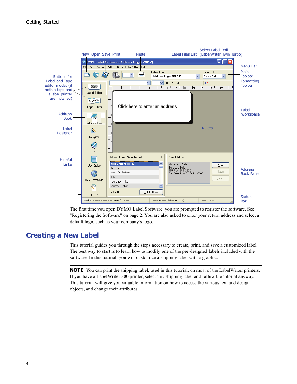 Creating a new label | Dymo LabelWriter 400 Turbo User Manual | Page 8 / 54