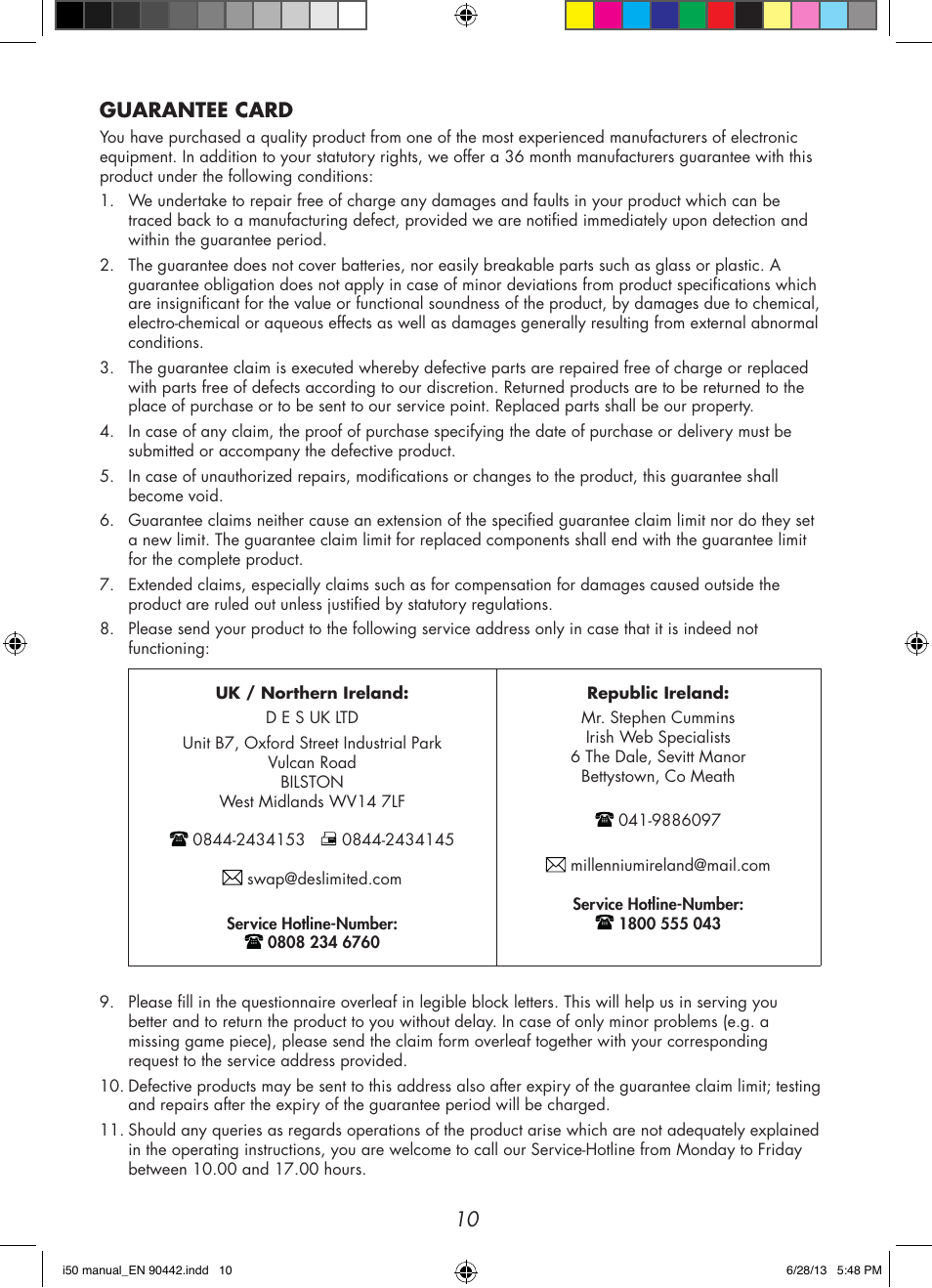 10 guarantee card | Silvercrest M574 User Manual | Page 12 / 15