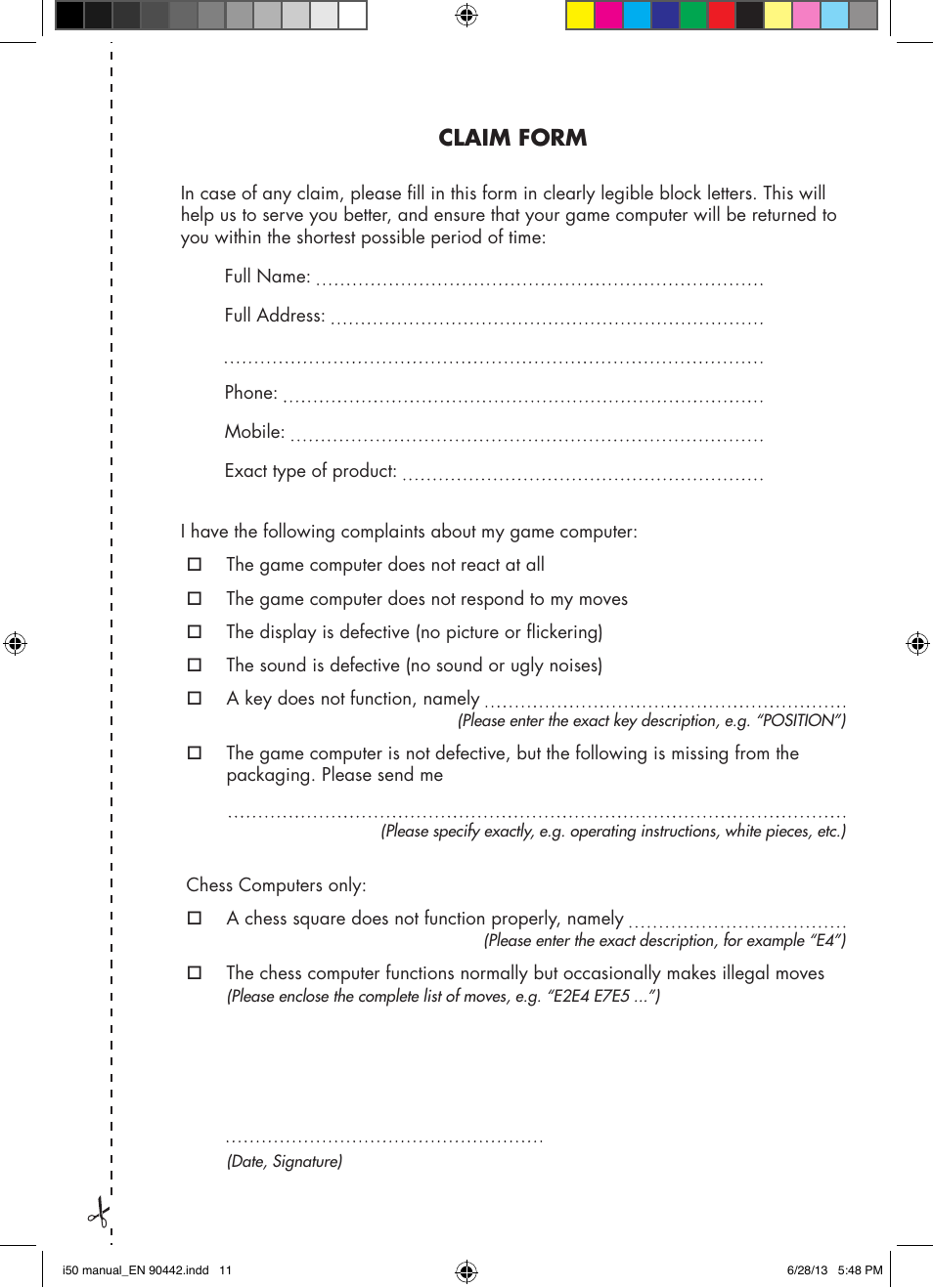 Claim form | Silvercrest M574 User Manual | Page 13 / 15