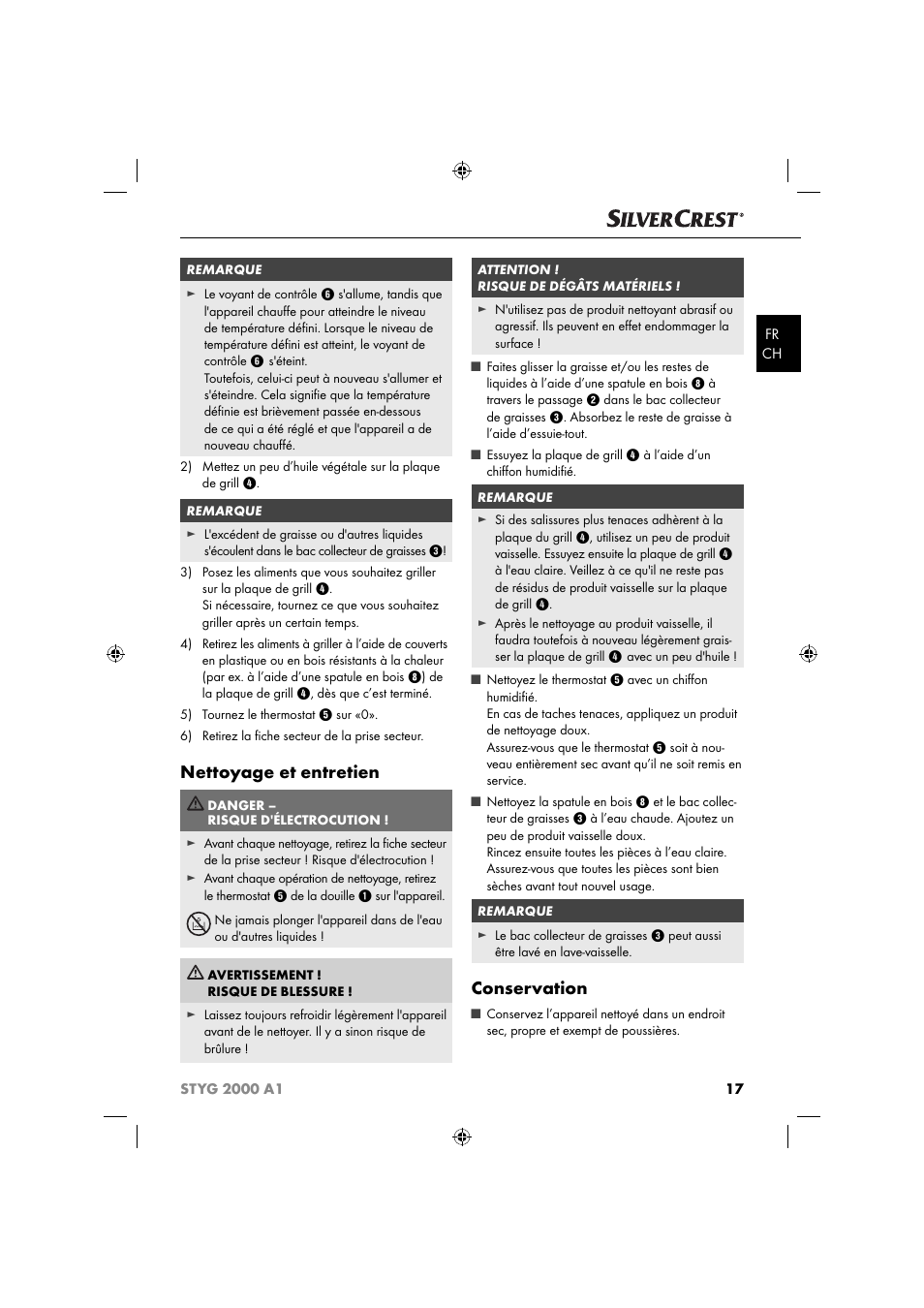 Nettoyage et entretien, Conservation | Silvercrest STYG 2000 A1 User Manual | Page 20 / 43