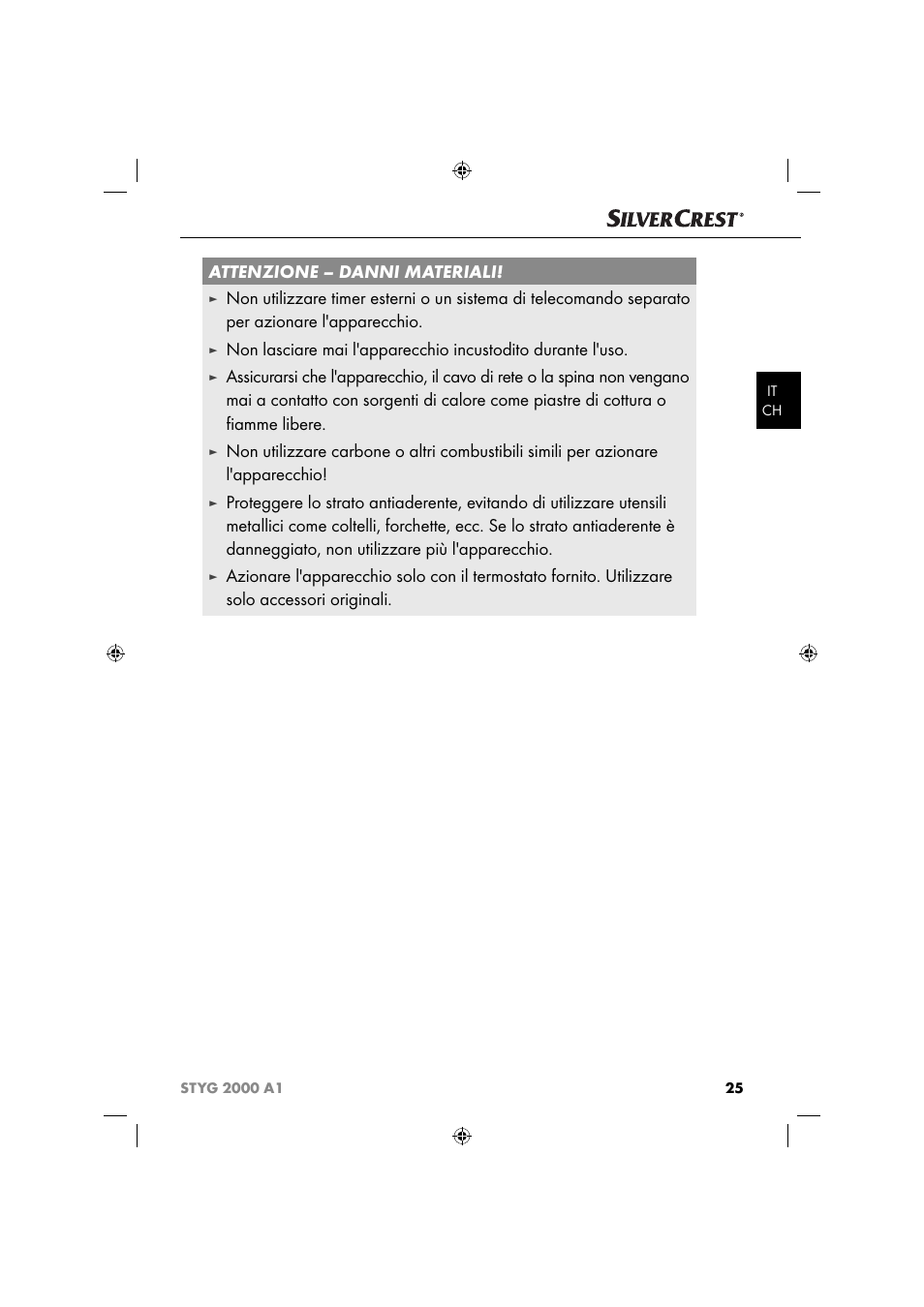 Attenzione – danni materiali | Silvercrest STYG 2000 A1 User Manual | Page 28 / 43