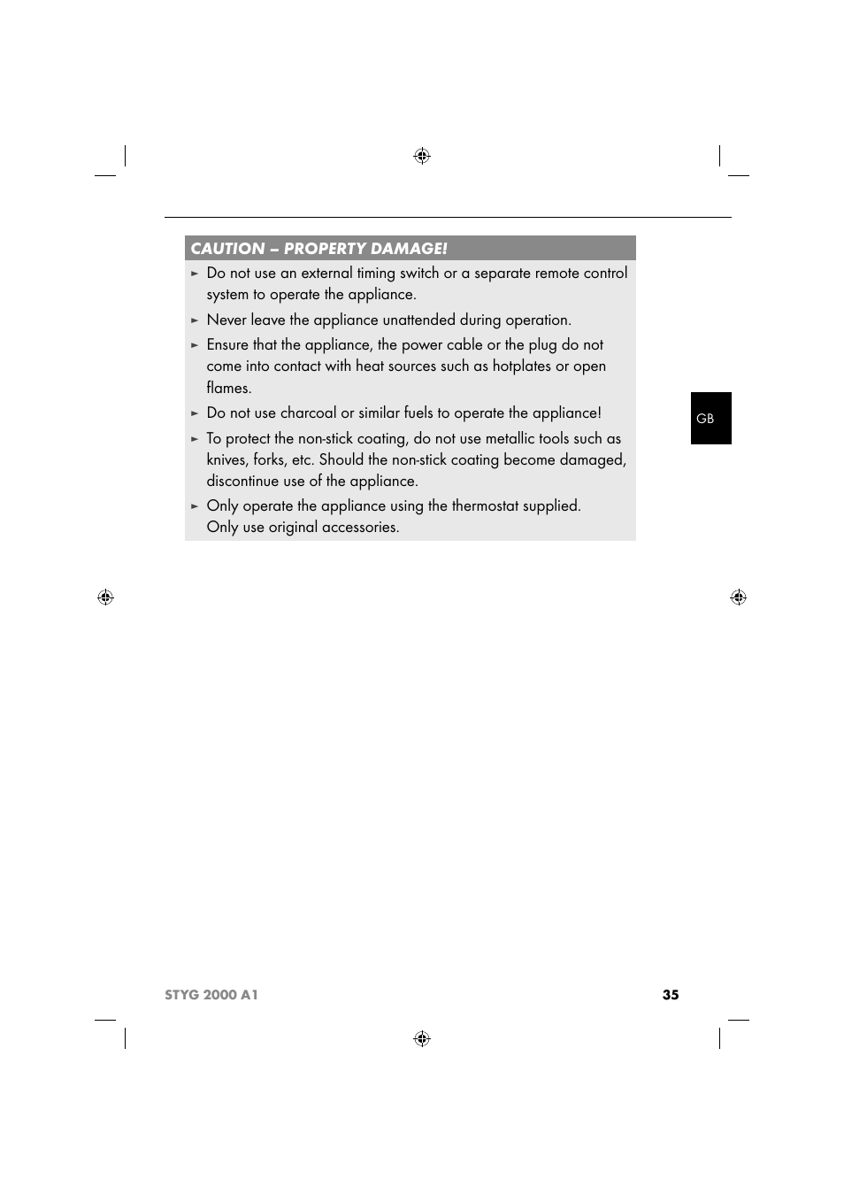 Caution – property damage | Silvercrest STYG 2000 A1 User Manual | Page 38 / 43