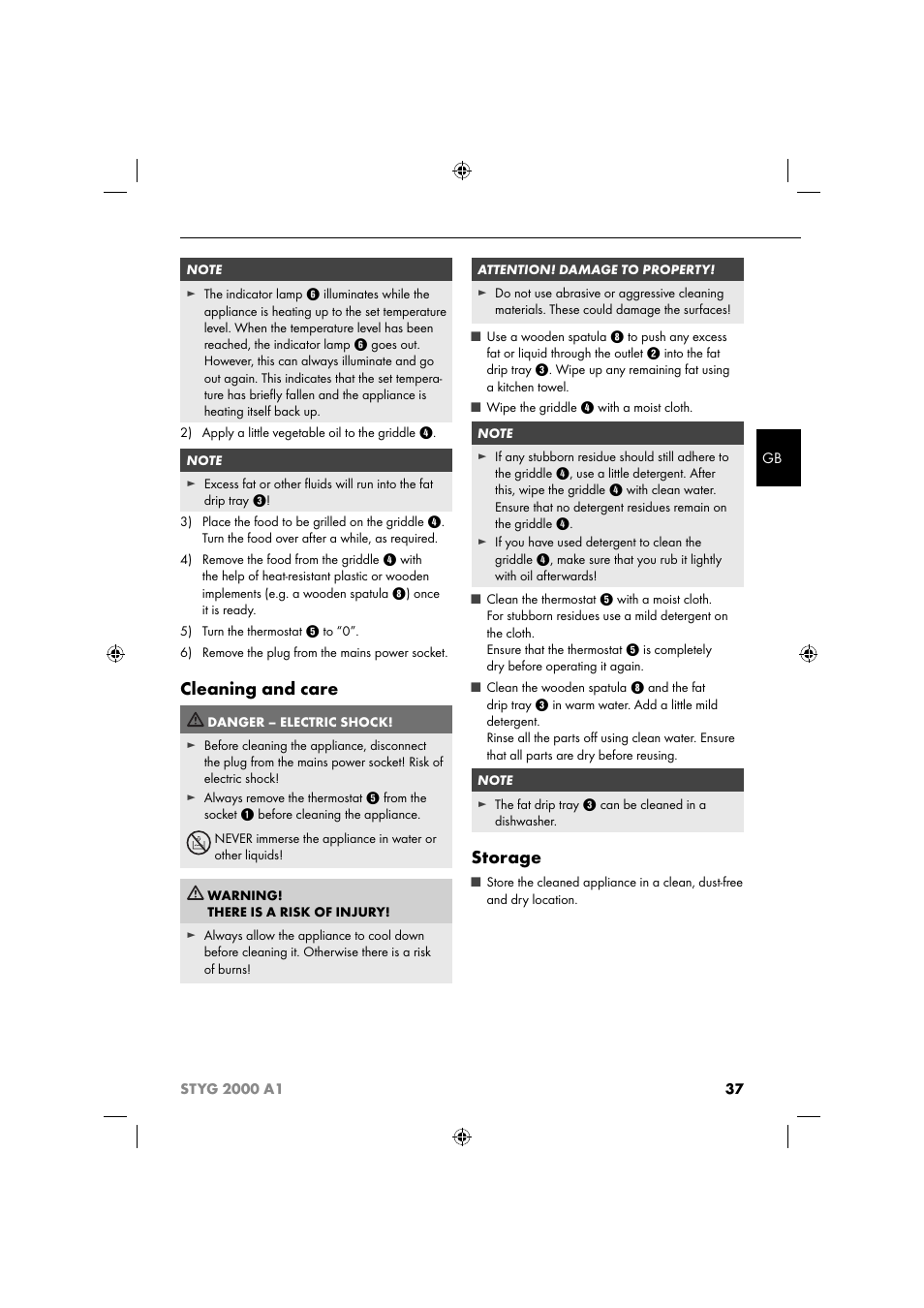 Cleaning and care, Storage | Silvercrest STYG 2000 A1 User Manual | Page 40 / 43