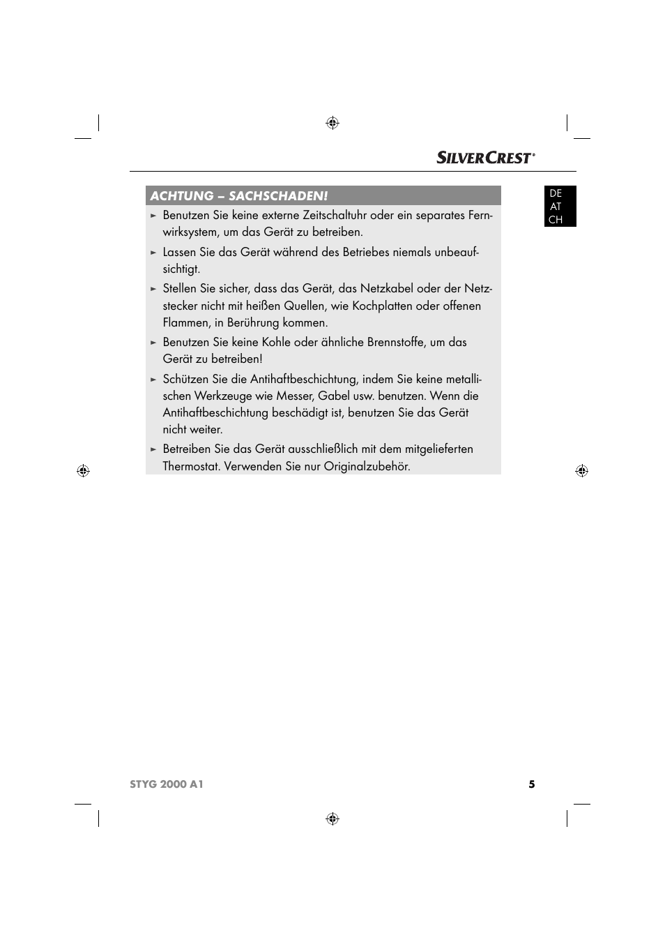 Achtung – sachschaden | Silvercrest STYG 2000 A1 User Manual | Page 8 / 43