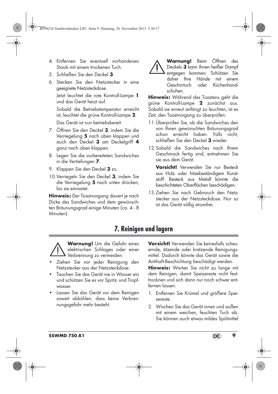 Reinigen und lagern | Silvercrest SSWMD 750 A1 User Manual | Page 11 / 58