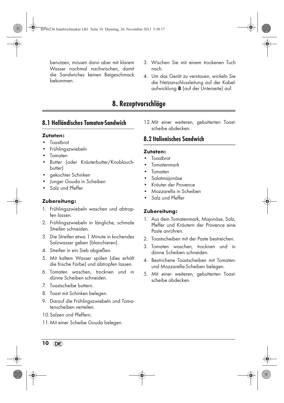 Rezeptvorschläge, 1 holländisches tomaten-sandwich, 2 italienisches sandwich | Silvercrest SSWMD 750 A1 User Manual | Page 12 / 58