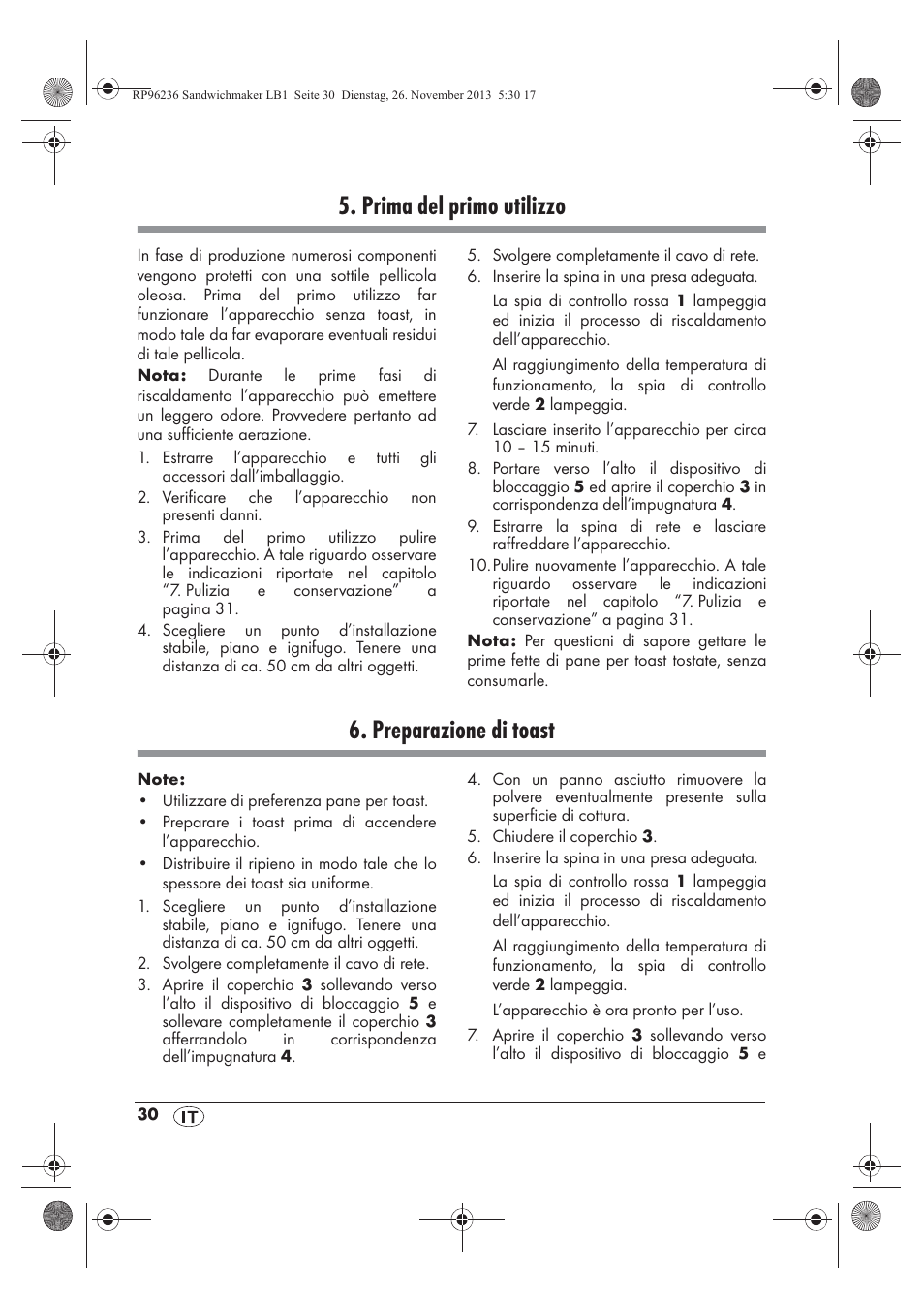 Prima del primo utilizzo, Preparazione di toast | Silvercrest SSWMD 750 A1 User Manual | Page 32 / 58