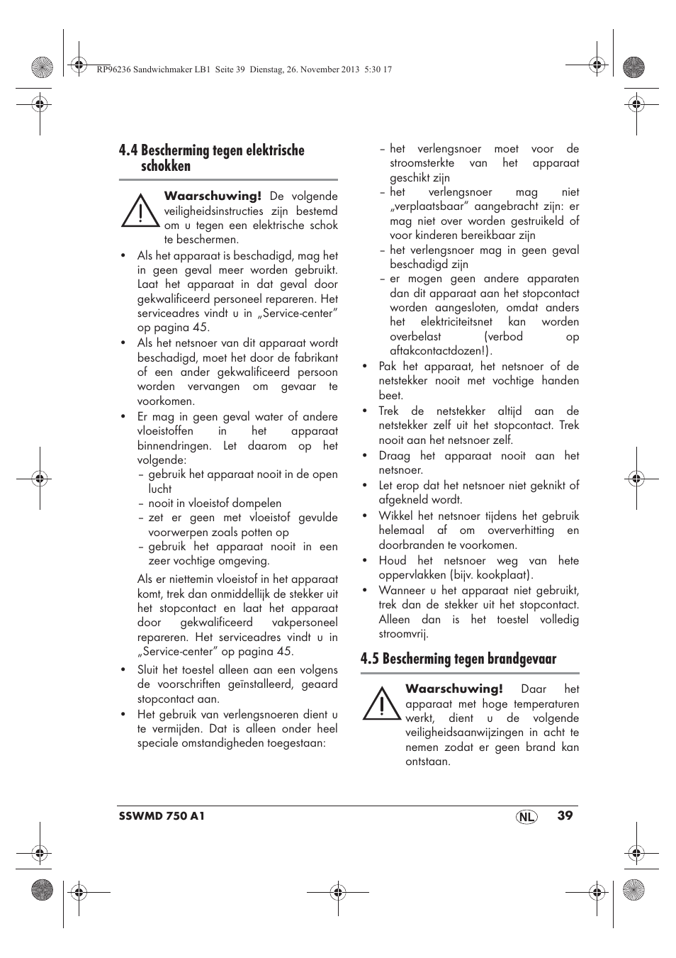 4 bescherming tegen elektrische schokken, 5 bescherming tegen brandgevaar | Silvercrest SSWMD 750 A1 User Manual | Page 41 / 58