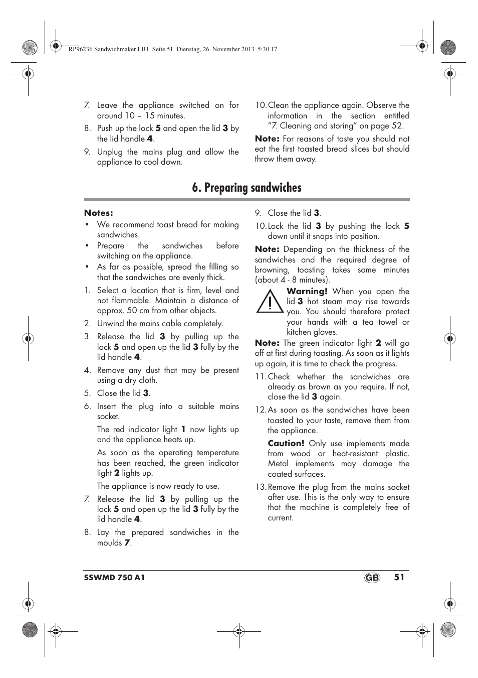 Preparing sandwiches | Silvercrest SSWMD 750 A1 User Manual | Page 53 / 58