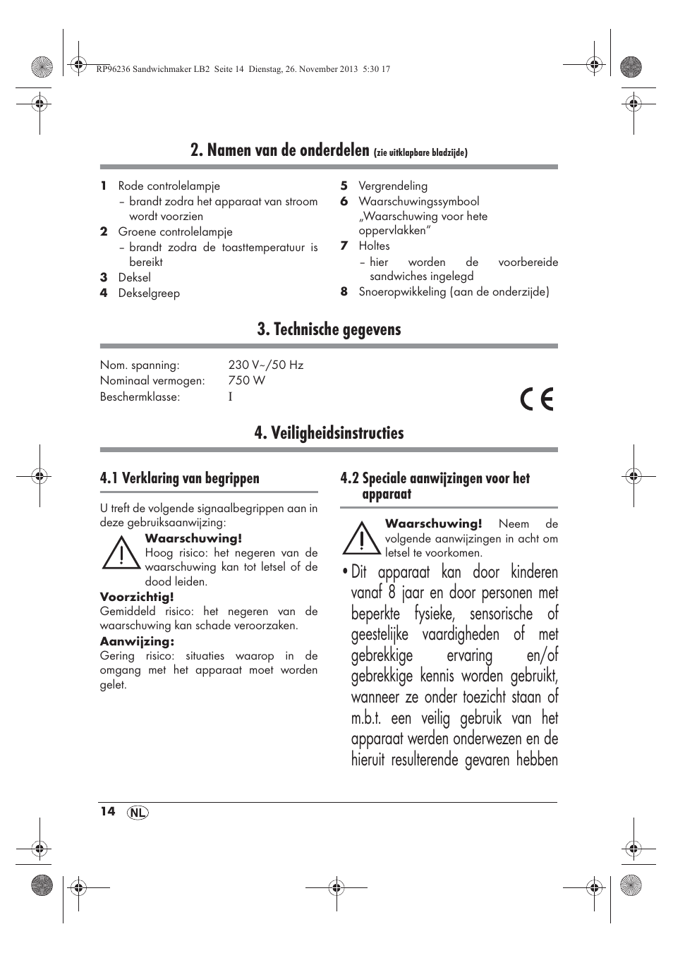 Namen van de onderdelen, Technische gegevens, Veiligheidsinstructies | 1 verklaring van begrippen, 2 speciale aanwijzingen voor het apparaat | Silvercrest SSWMD 750 A1 User Manual | Page 16 / 46