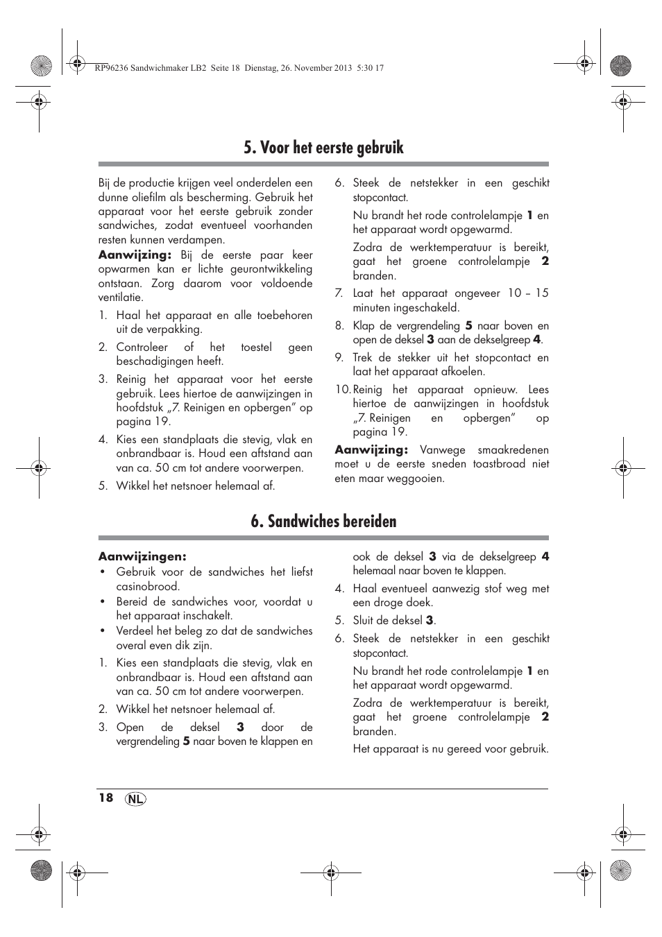 Voor het eerste gebruik, Sandwiches bereiden | Silvercrest SSWMD 750 A1 User Manual | Page 20 / 46