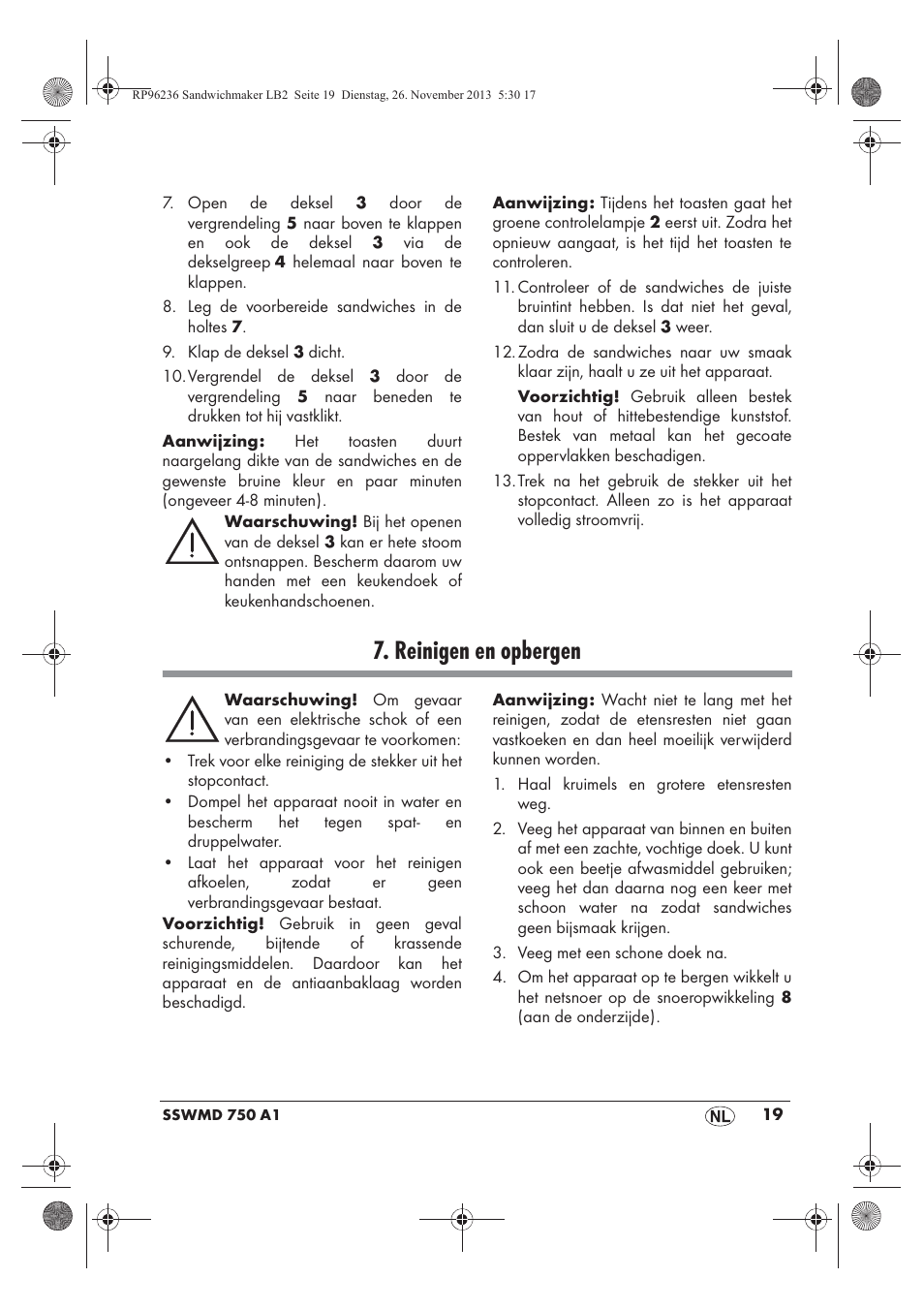 Reinigen en opbergen | Silvercrest SSWMD 750 A1 User Manual | Page 21 / 46