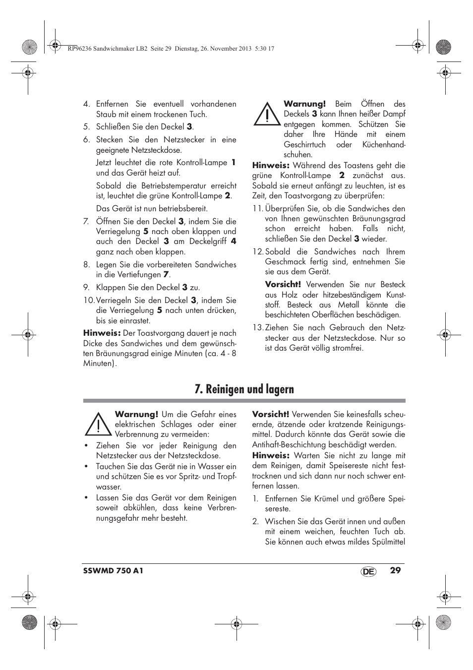 Reinigen und lagern | Silvercrest SSWMD 750 A1 User Manual | Page 31 / 46
