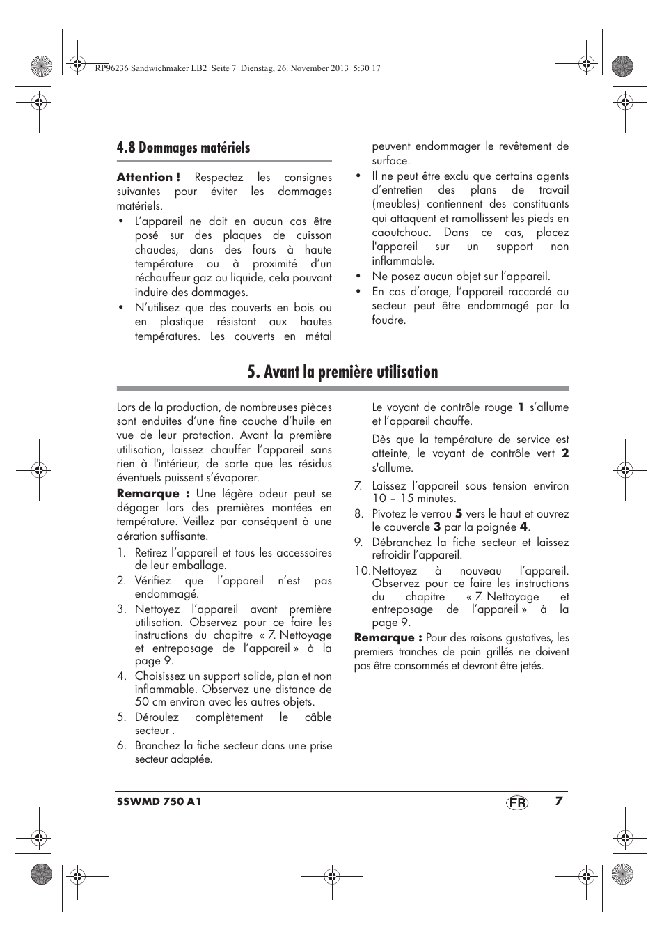 Avant la première utilisation, 8 dommages matériels | Silvercrest SSWMD 750 A1 User Manual | Page 9 / 46