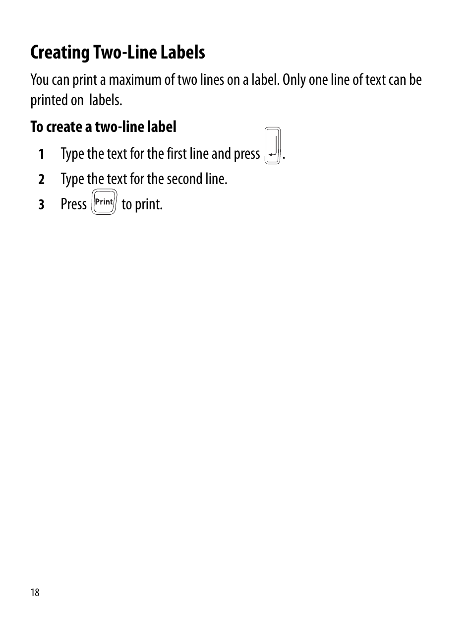 Creating two-line labels | Dymo 260P User Manual | Page 18 / 30