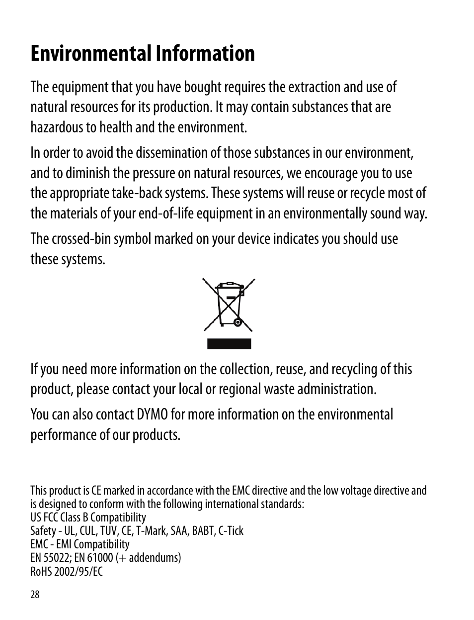 Environmental information | Dymo 260P User Manual | Page 28 / 30