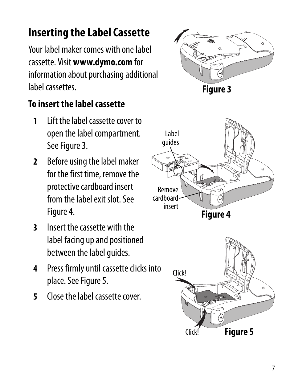 Inserting the label cassette | Dymo 260P User Manual | Page 7 / 30