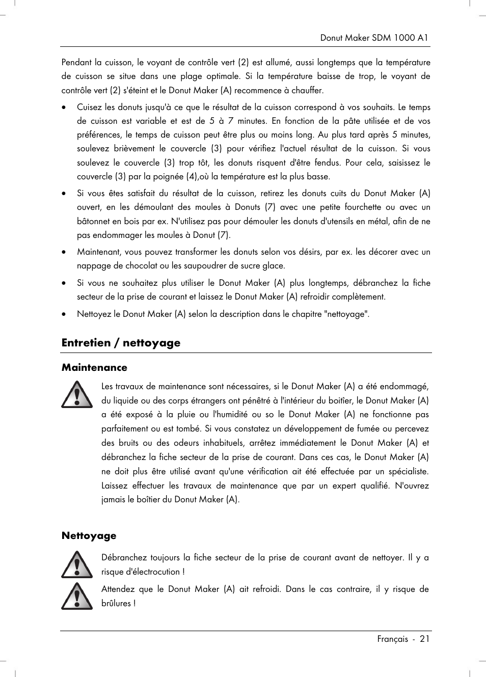 Entretien / nettoyage | Silvercrest SDM 1000 A1 User Manual | Page 23 / 70