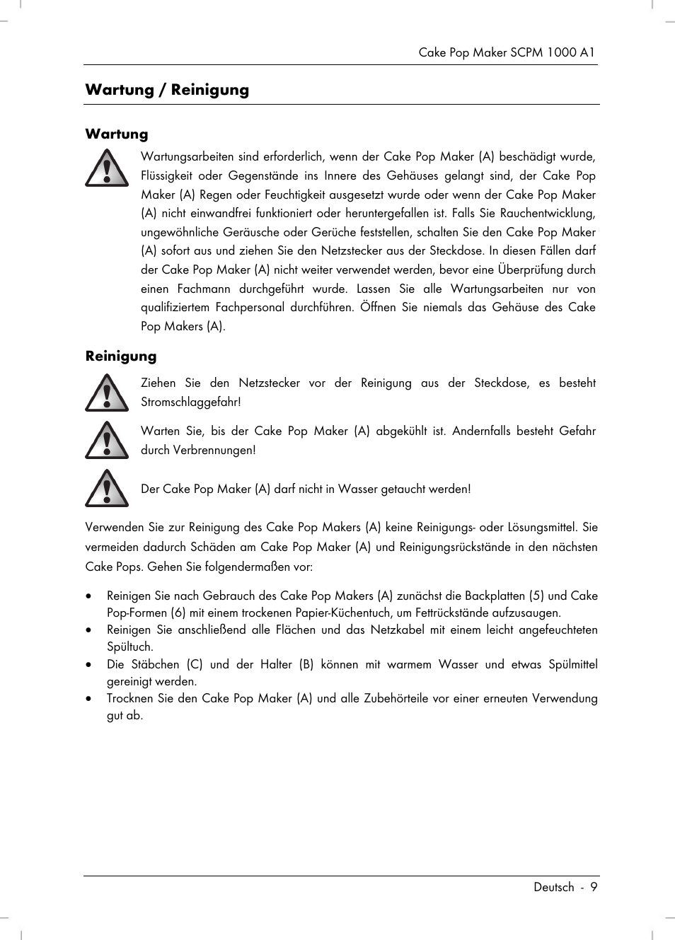 Wartung / reinigung | Silvercrest SCPM 1000 A1 User Manual | Page 11 / 70