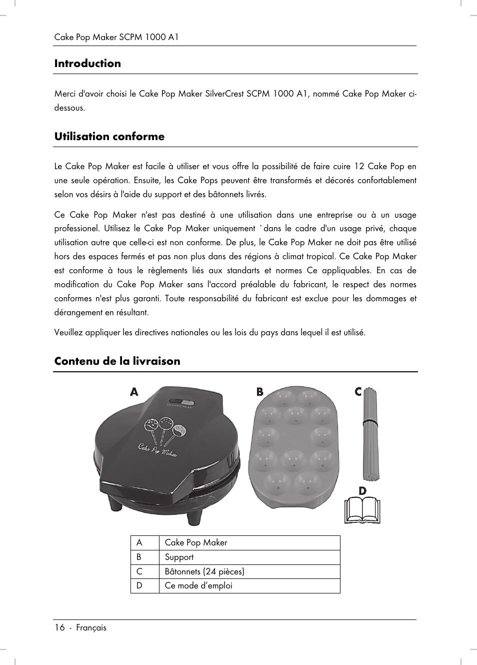 Introduction, Utilisation conforme, Contenu de la livraison | Silvercrest SCPM 1000 A1 User Manual | Page 18 / 70