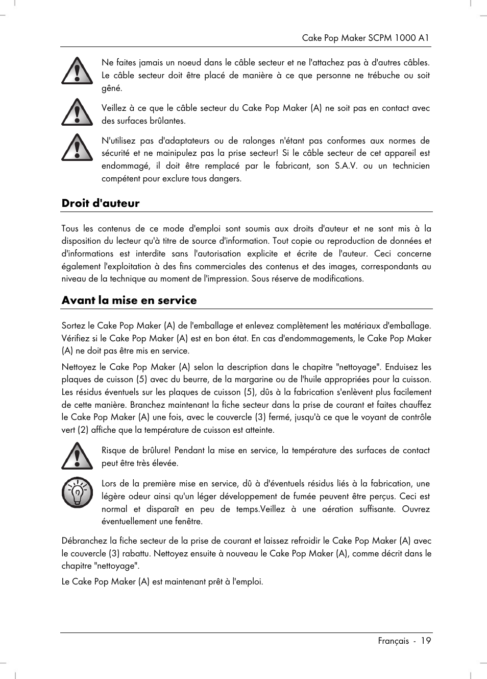 Droit d'auteur, Avant la mise en service | Silvercrest SCPM 1000 A1 User Manual | Page 21 / 70