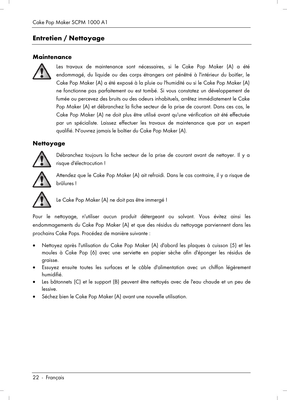 Entretien / nettoyage | Silvercrest SCPM 1000 A1 User Manual | Page 24 / 70