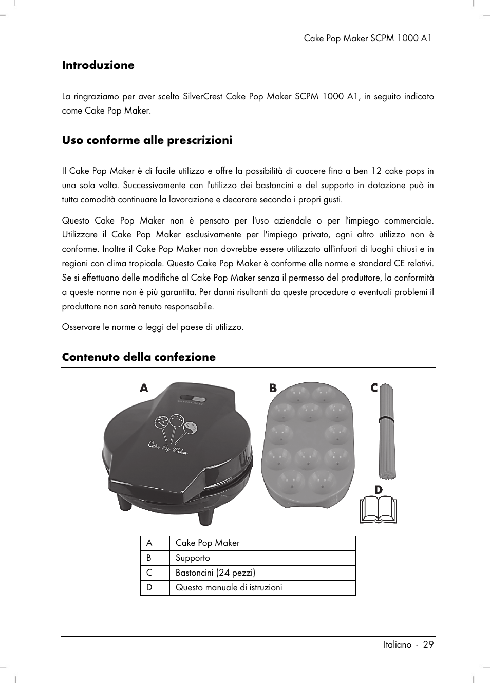 Introduzione, Uso conforme alle prescrizioni, Contenuto della confezione | Silvercrest SCPM 1000 A1 User Manual | Page 31 / 70