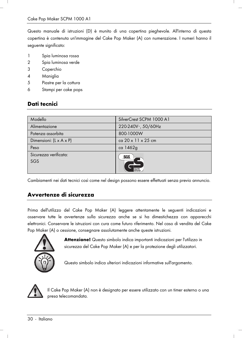 Dati tecnici, Avvertenze di sicurezza | Silvercrest SCPM 1000 A1 User Manual | Page 32 / 70