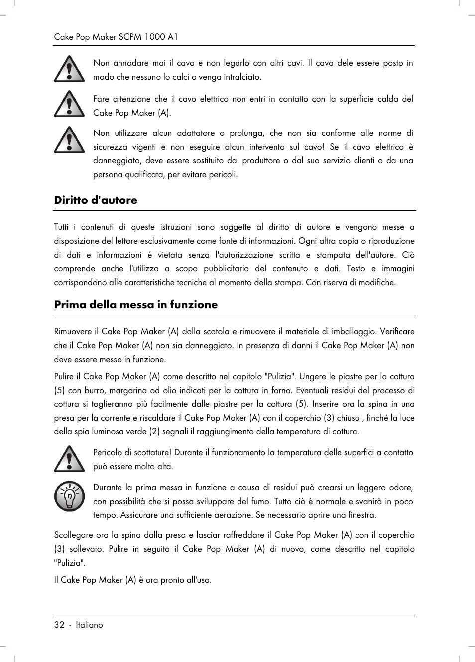 Diritto d'autore, Prima della messa in funzione | Silvercrest SCPM 1000 A1 User Manual | Page 34 / 70