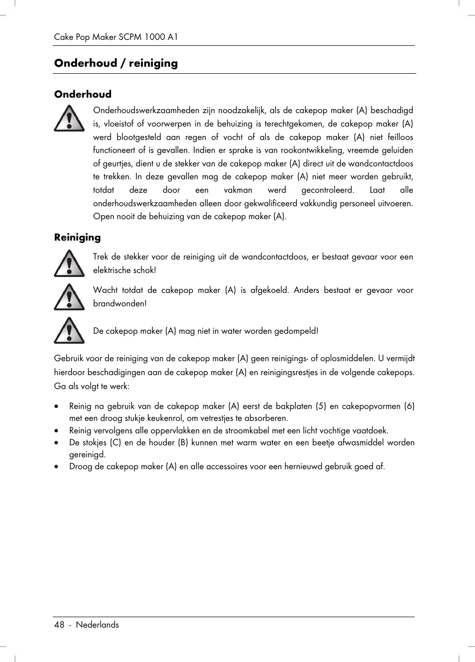 Onderhoud / reiniging | Silvercrest SCPM 1000 A1 User Manual | Page 50 / 70