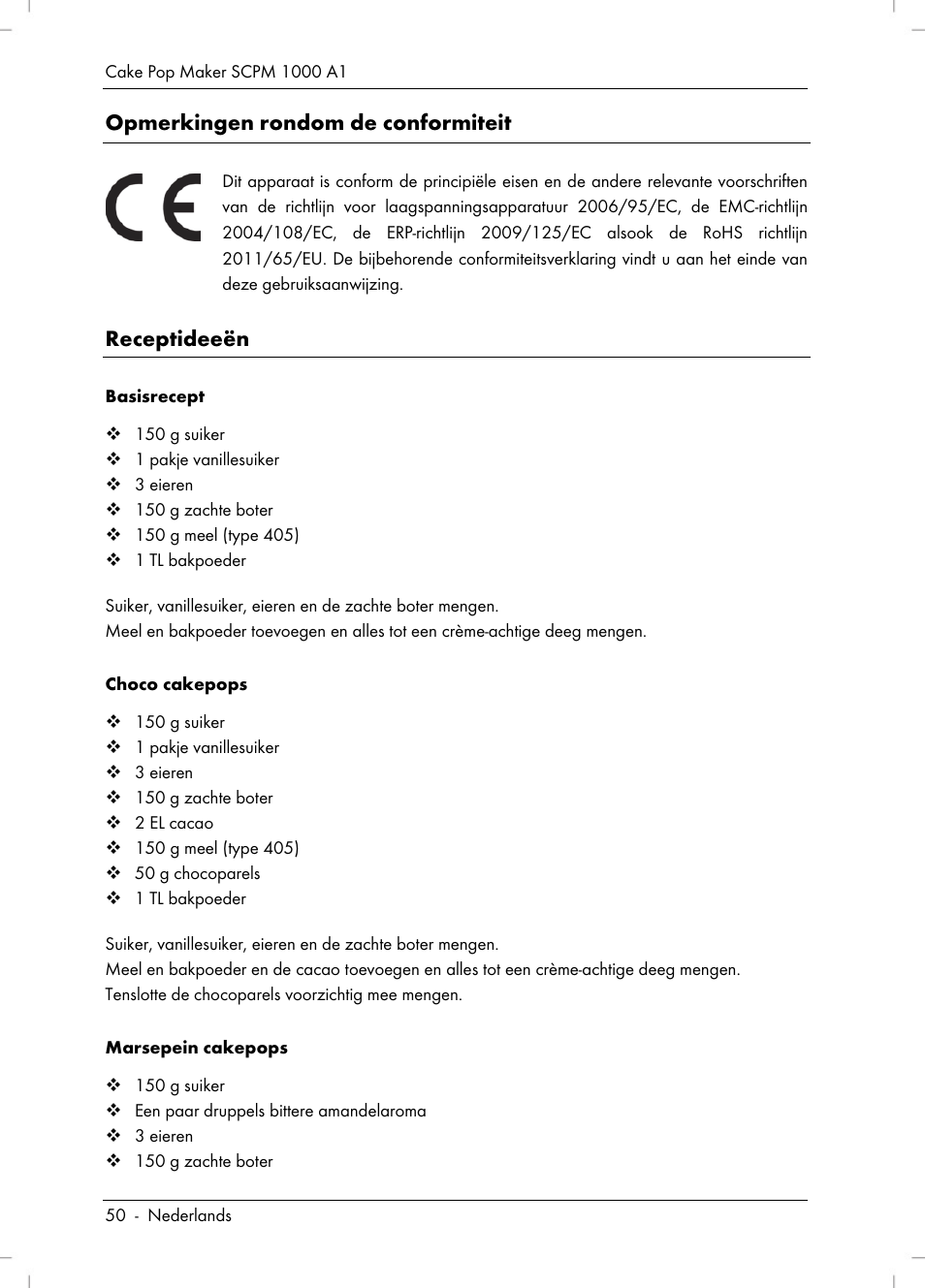 Opmerkingen rondom de conformiteit, Receptideeën | Silvercrest SCPM 1000 A1 User Manual | Page 52 / 70