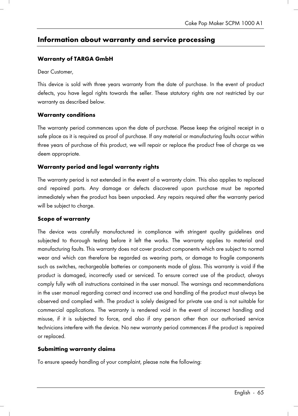 Information about warranty and service processing | Silvercrest SCPM 1000 A1 User Manual | Page 67 / 70