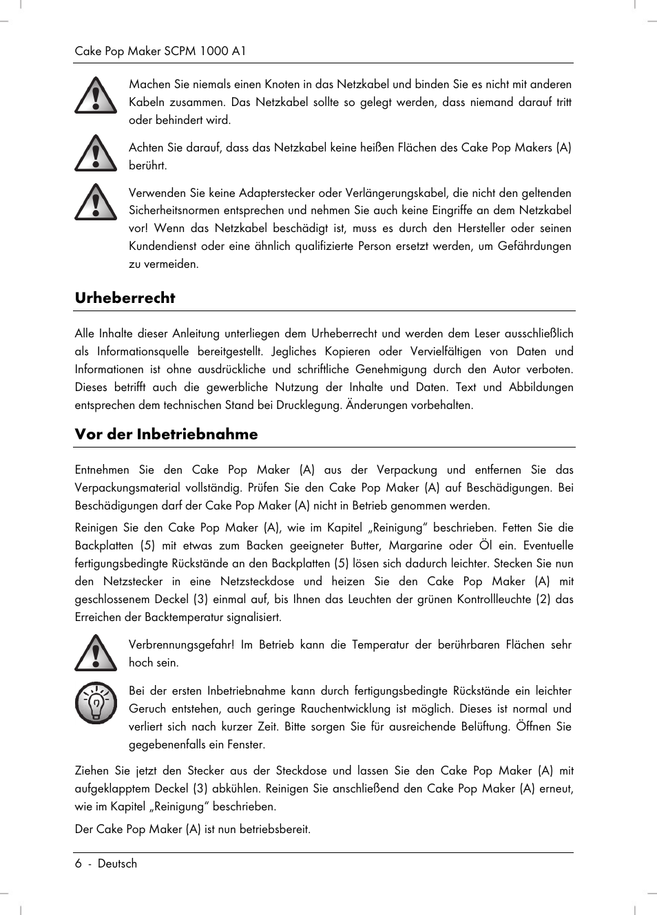 Urheberrecht, Vor der inbetriebnahme | Silvercrest SCPM 1000 A1 User Manual | Page 8 / 70