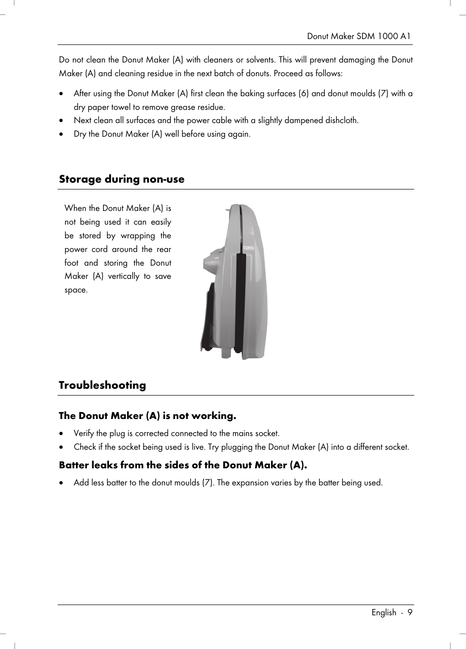 Storage during non-use, Troubleshooting | Silvercrest SDM 1000 A1 User Manual | Page 11 / 68