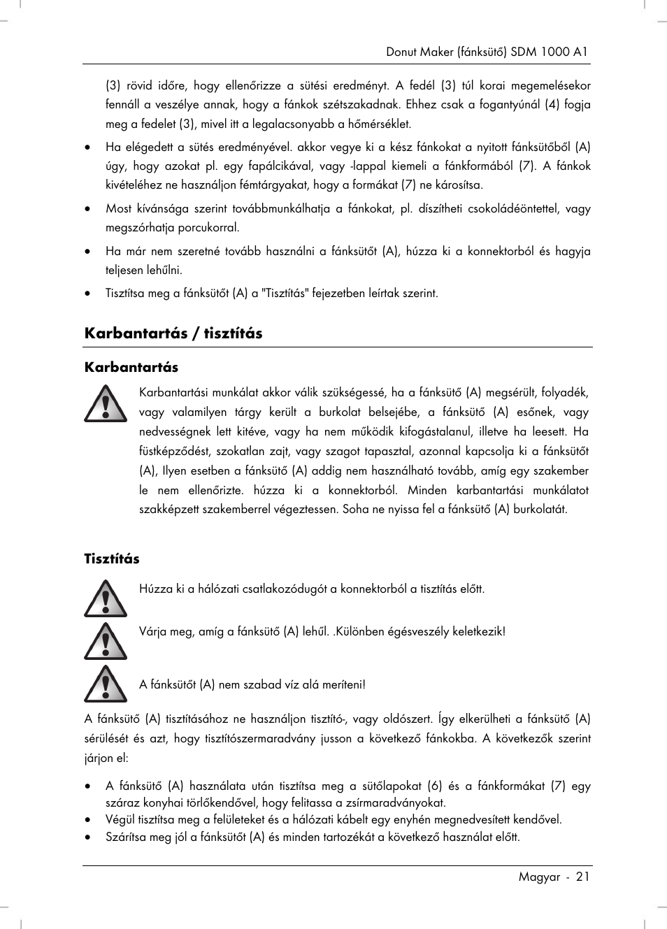 Karbantartás / tisztítás | Silvercrest SDM 1000 A1 User Manual | Page 23 / 68